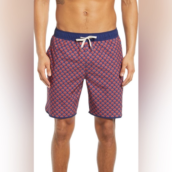 Fair Harbor Men’s The Anchor Swim Trunks Red Art Deco - Size Small - Picture 6 of 9
